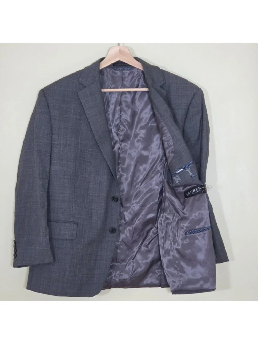 Ralph Lauren Blazer Men US 42S Gray Wool 2B 2V Lined SB Business Edgy Minimalist